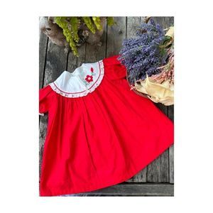 Vintage Red Tent Shift Dress 50s 60s White Circle Collar Floral Patchwork